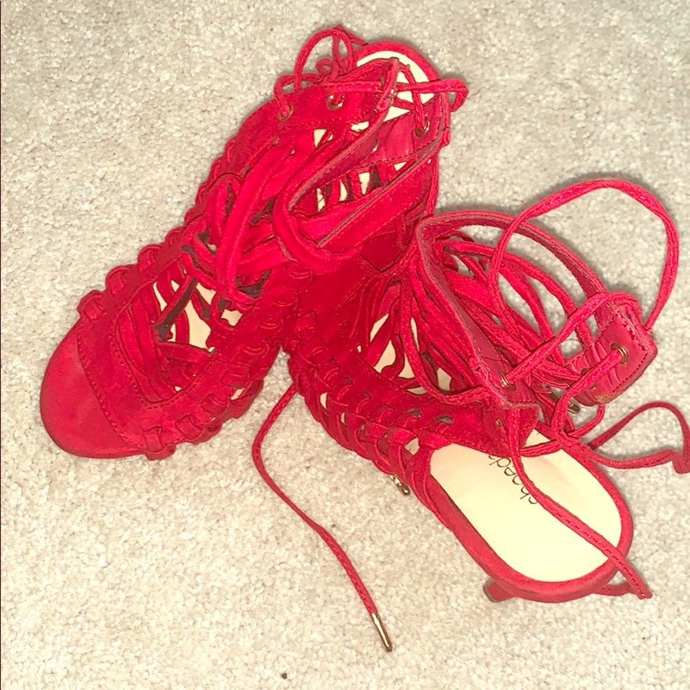 Red tie up high heel